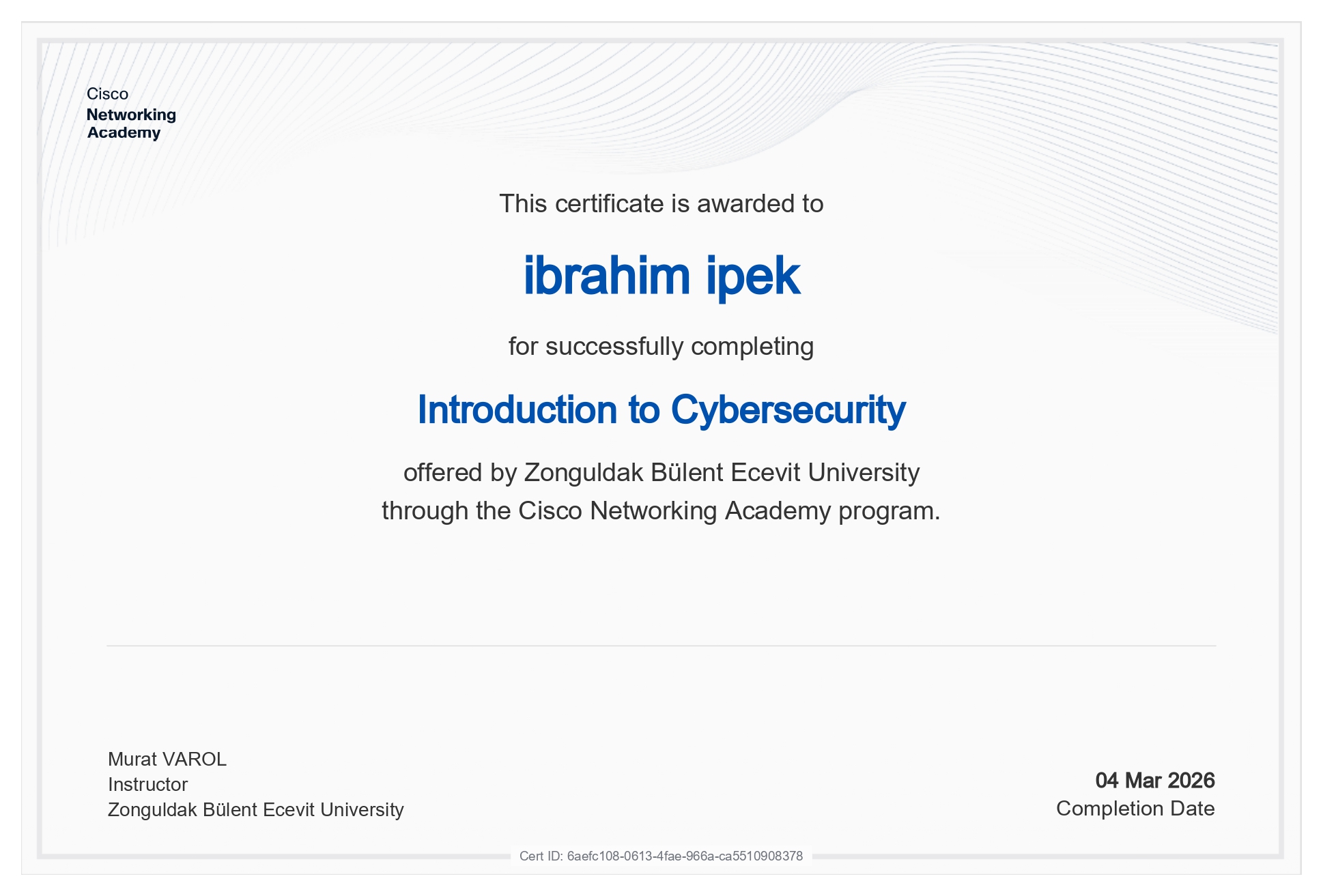 Cisco - Introduction to Cybersecurity Sertifikasi